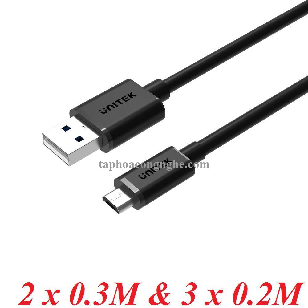 Unitek 29458 Y-C4007BK 2.0 0.3M + 0.2M Cáp Usb sang Micro USB ( 5 Sợi) 30029458
